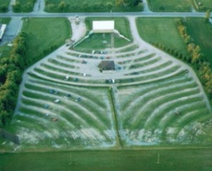 Aerial view of the three-screen Sunset Drive-In